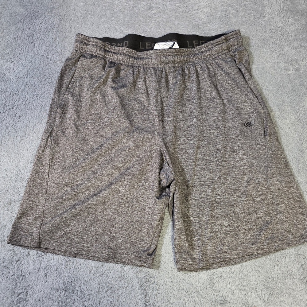 Legend Mens L Performance Shorts Gray Heathered Elastic Waist Athletic Gym‎ 2761